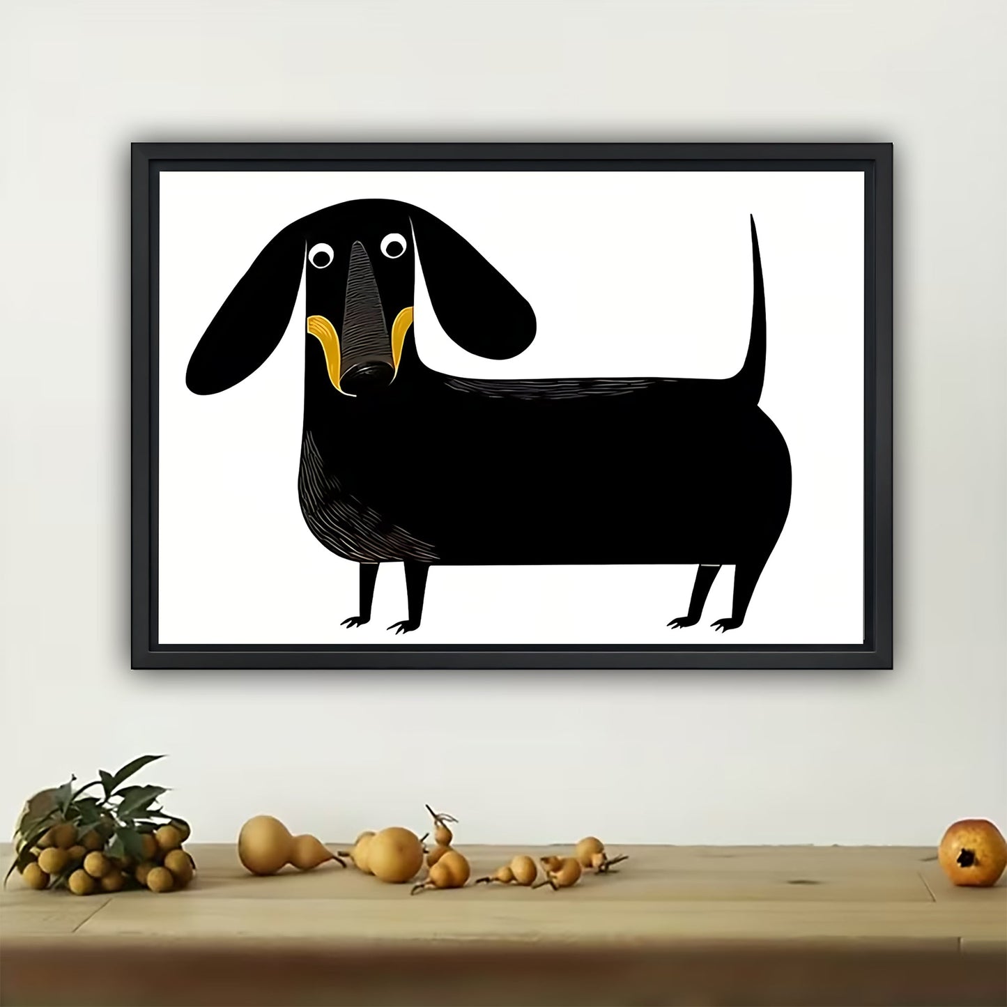 Minimalist Black Dachshund Canvas Print - Sleek Wiener Dog Wall Decor