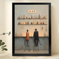 Two Cats at Bar Wall Art – Moody Retro Cat Bar Scene Canvas Print