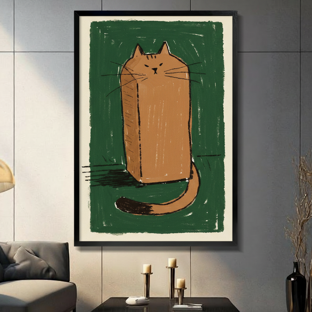 Quirky Square Cat Canvas Wall Art Print