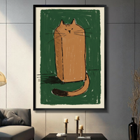 Quirky Square Cat Canvas Wall Art Print