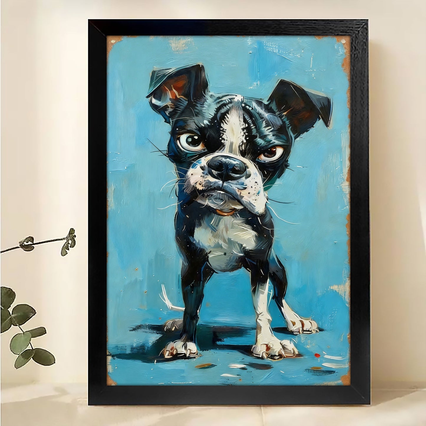Boston Terrier Brick Wall Canvas-Rustic Pet Wall Art