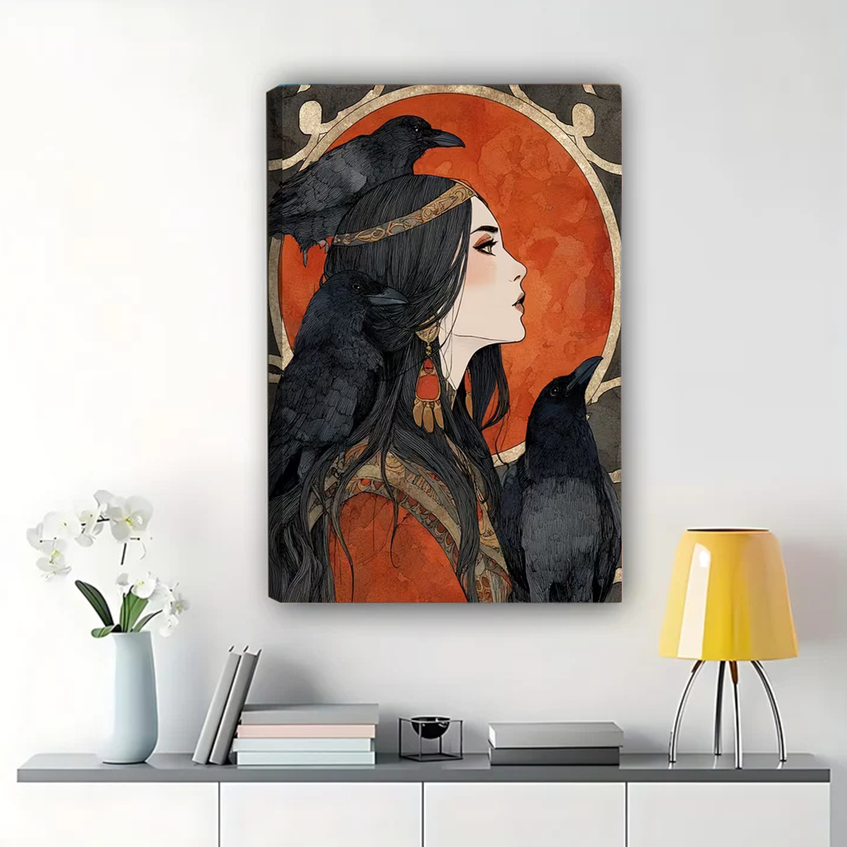 Woman with Ravens Wall Art - Gothic Fantasy Portrait