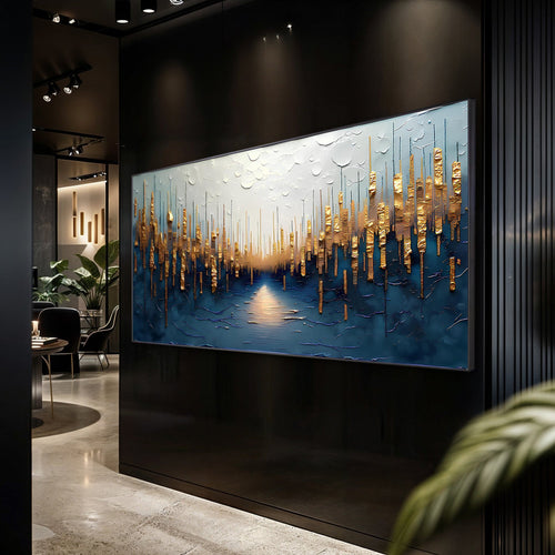 Golden Forest Reflection Abstract Wall Art