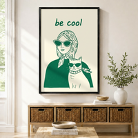 Be Cool Woman Cat Retro Pop Canvas Wall Art