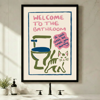 Welcome to the Bathroom Funny Cat Canvas Art Wall Art
