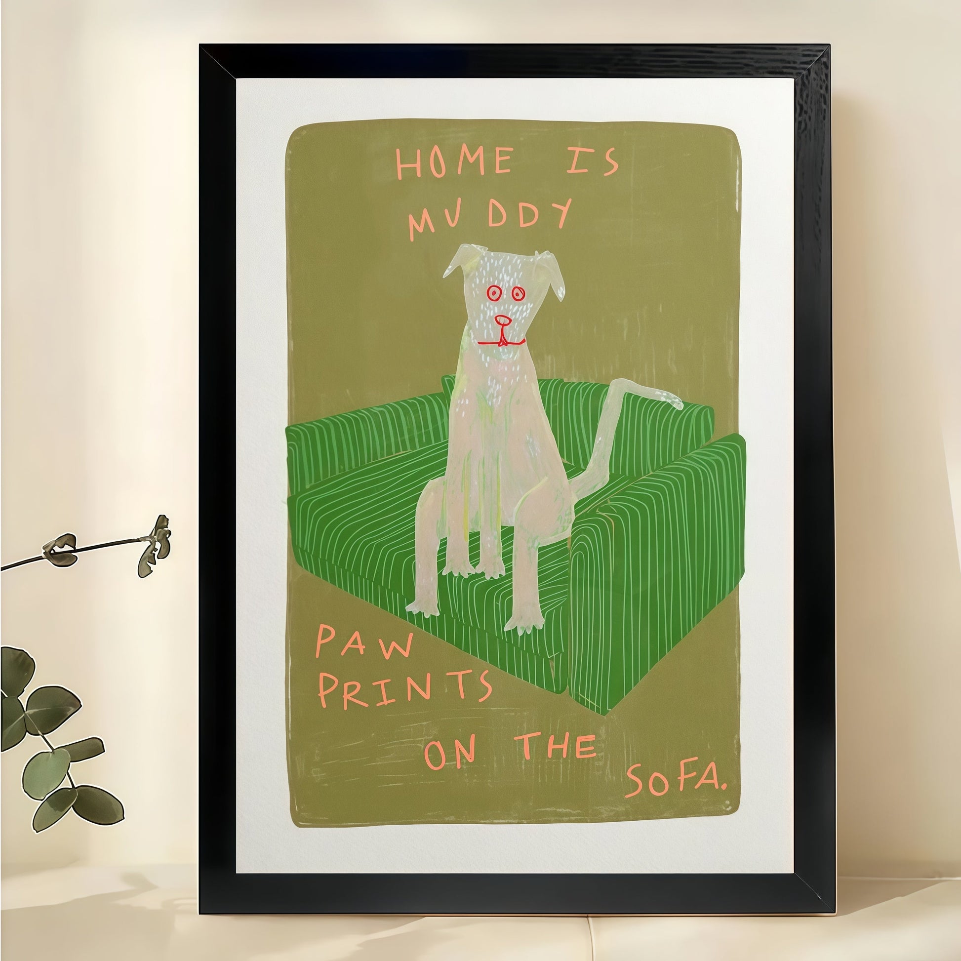 Home Is My Doggy Paw Prints On The Sofa” Whimsical Dog Wall Art on Natural Wood Canvas