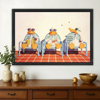 Chillin' Summer Penguins Wall Art – Retro Poolside Penguin Canvas Print on Natural Wood Frame