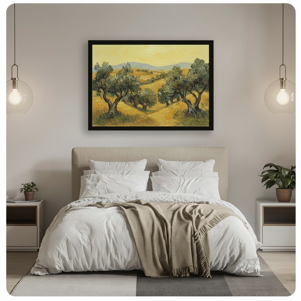 Olive Grove Landscape Canvas Wall Art – Framed