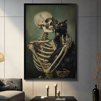 Gothic Skeleton Holding Black Cat Canvas Art Wall Art