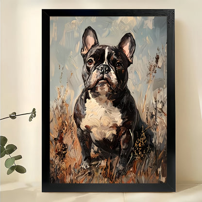 Vintage French Bulldog – Rustic Oil Painting Style Dog Wall Art on Natural Wood Canvas