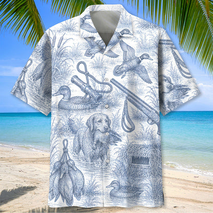 Blue and White Duck Hunting Hawaiian shirt