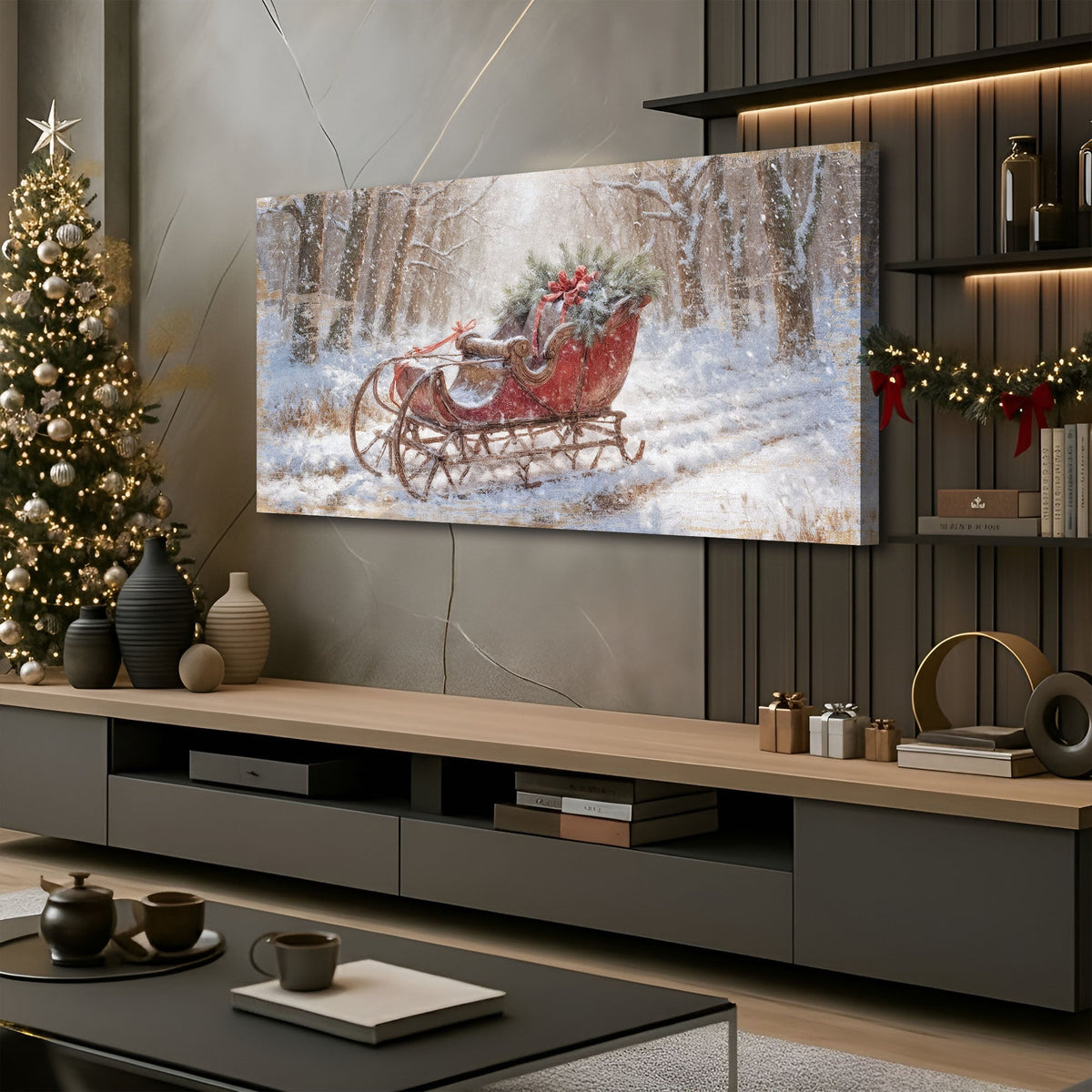Vintage Red Sleigh Christmas Wall Art
