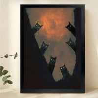 Mysterious Peeking Black Cats Wall Art – Dark Moody Cat Oil Painting Canvas Art