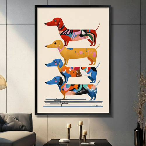 Colorful Stacked Dachshunds Pop Art Canvas Wall Art