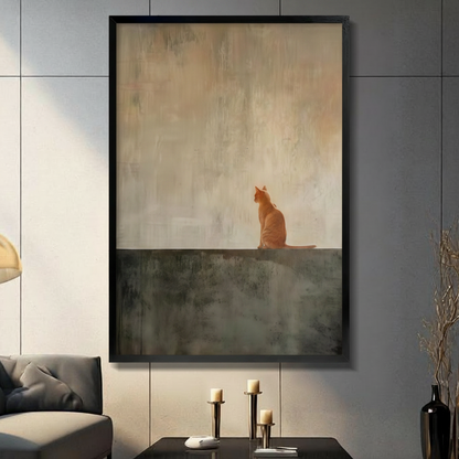Solitary Orange Cat Minimalist Oil Painting Canvas Print
