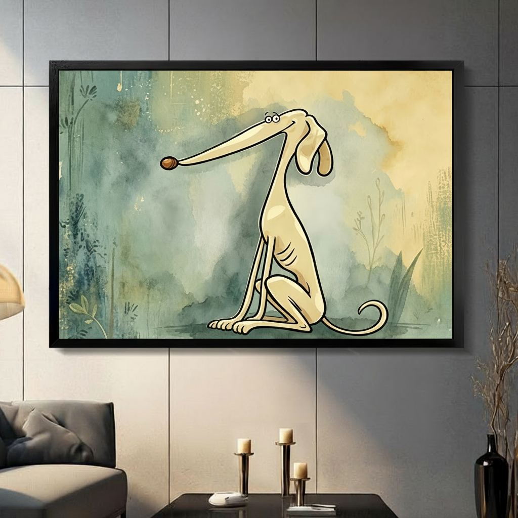 Funny Long-Nose Dog Watercolor Canvas Art Wall Art