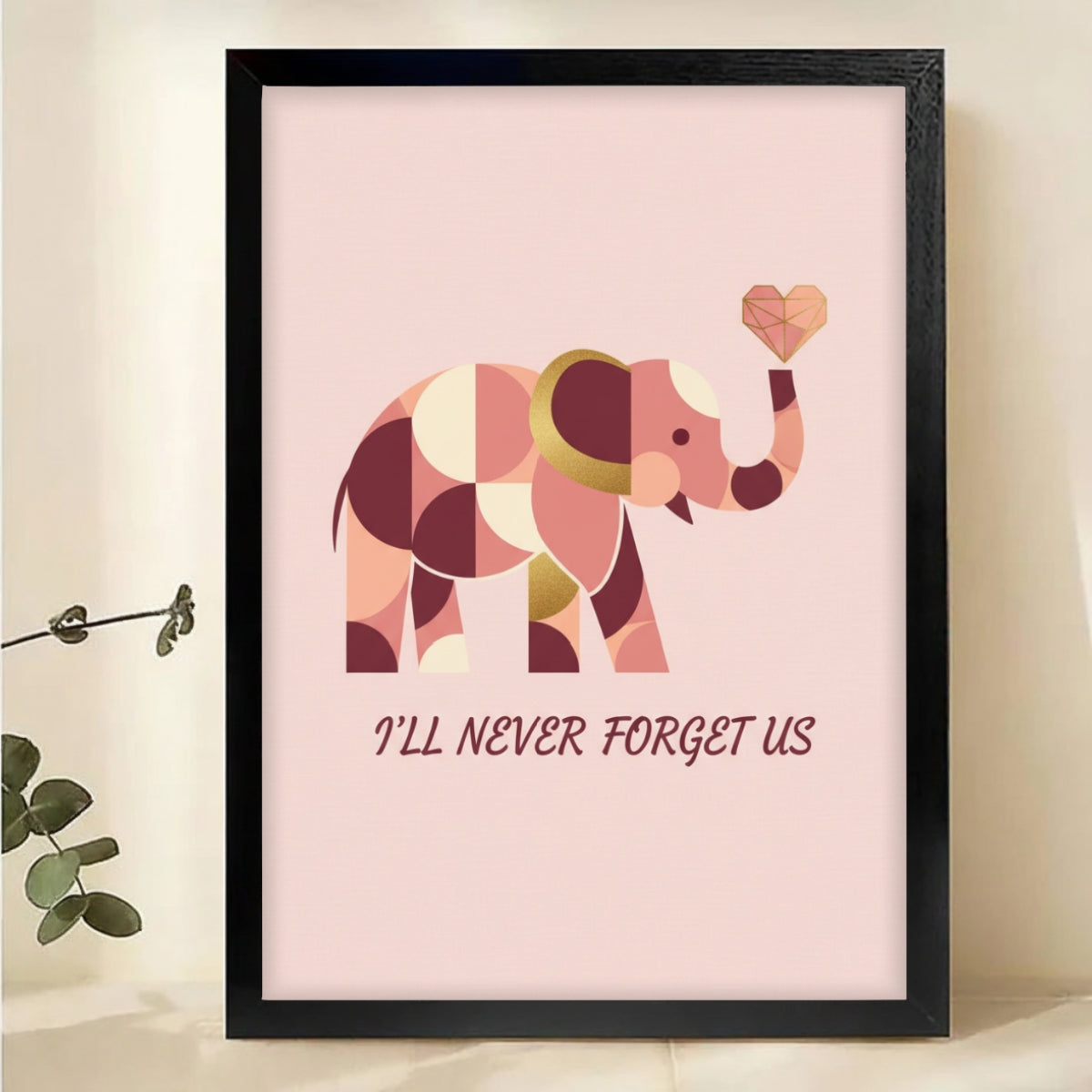 I'll Never Forget Us Elephant Art Print - Geometric Love Wall Decor Canvas Wall Art