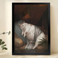 Chonky Cat Reclining – Classic Art Parody Wall Art on Natural Wood Canvas
