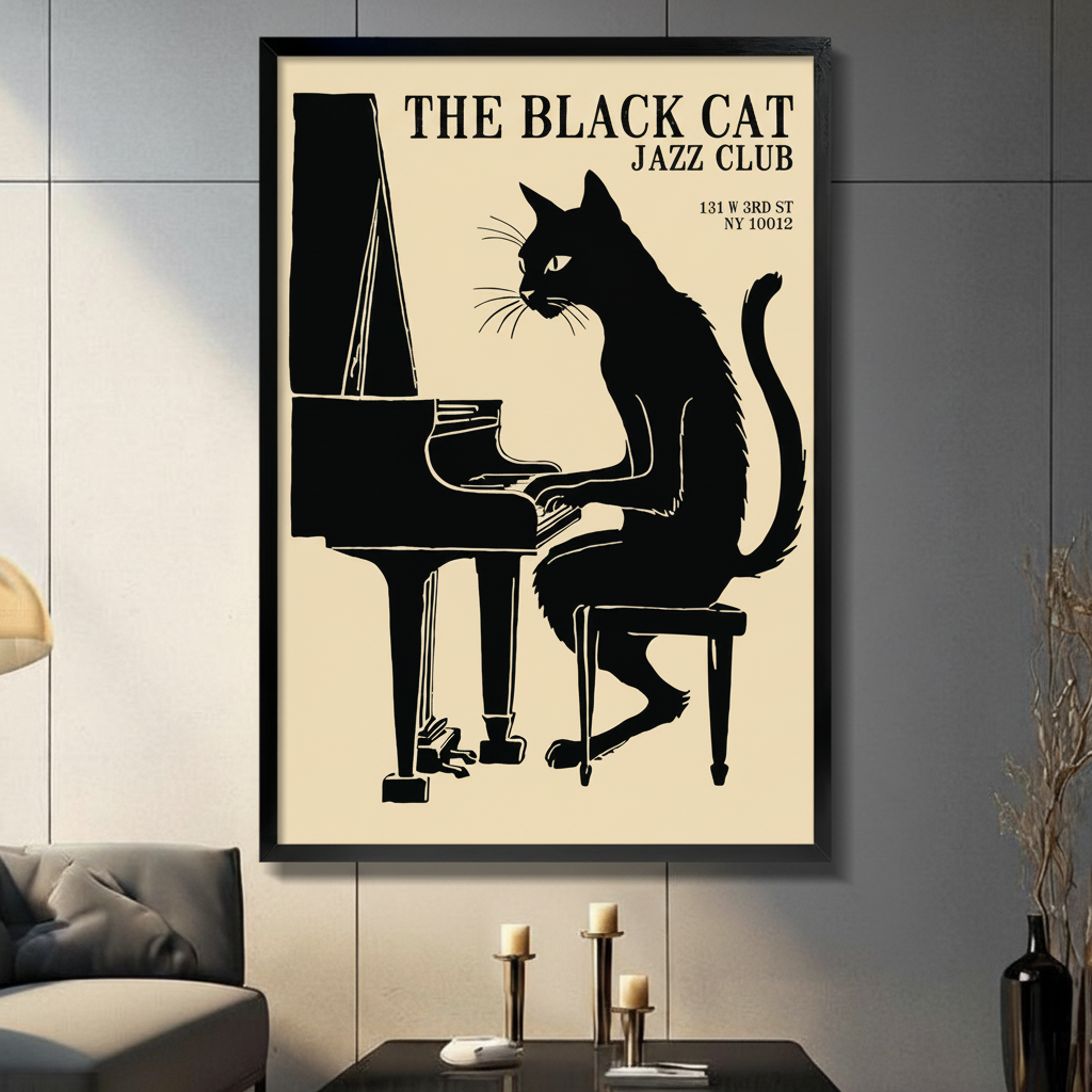 Black Cat Jazz Club Piano Vintage Poster Canvas Print