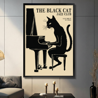 Black Cat Jazz Club Piano Vintage Poster Canvas Print
