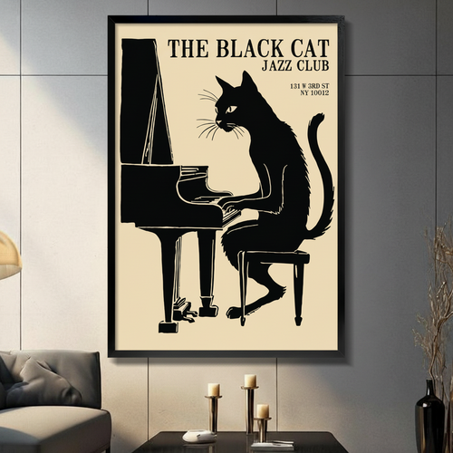 Black Cat Jazz Club Piano Vintage Poster Canvas Print