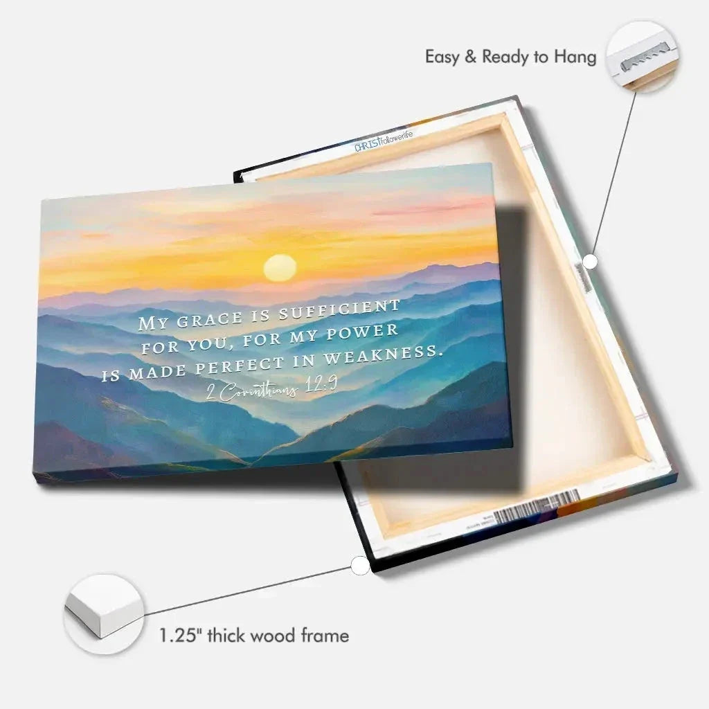 2 corinthians 12 9 my grace is sufficient for you christian wall art canvas (Landscape)