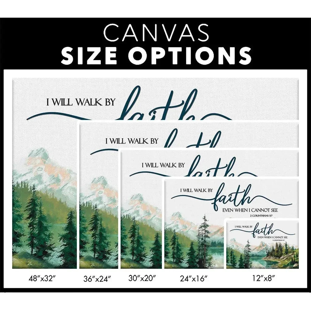 nature mountain i will walk by faith 2 corinthians 5 7 wall art canvas (Landscape)