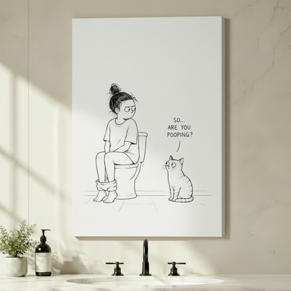 Funny Cat Bathroom Humor Framed Canvas Art Wall Art