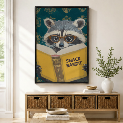Snack Bandit Raccoon Reading Funny Impasto Canvas Print