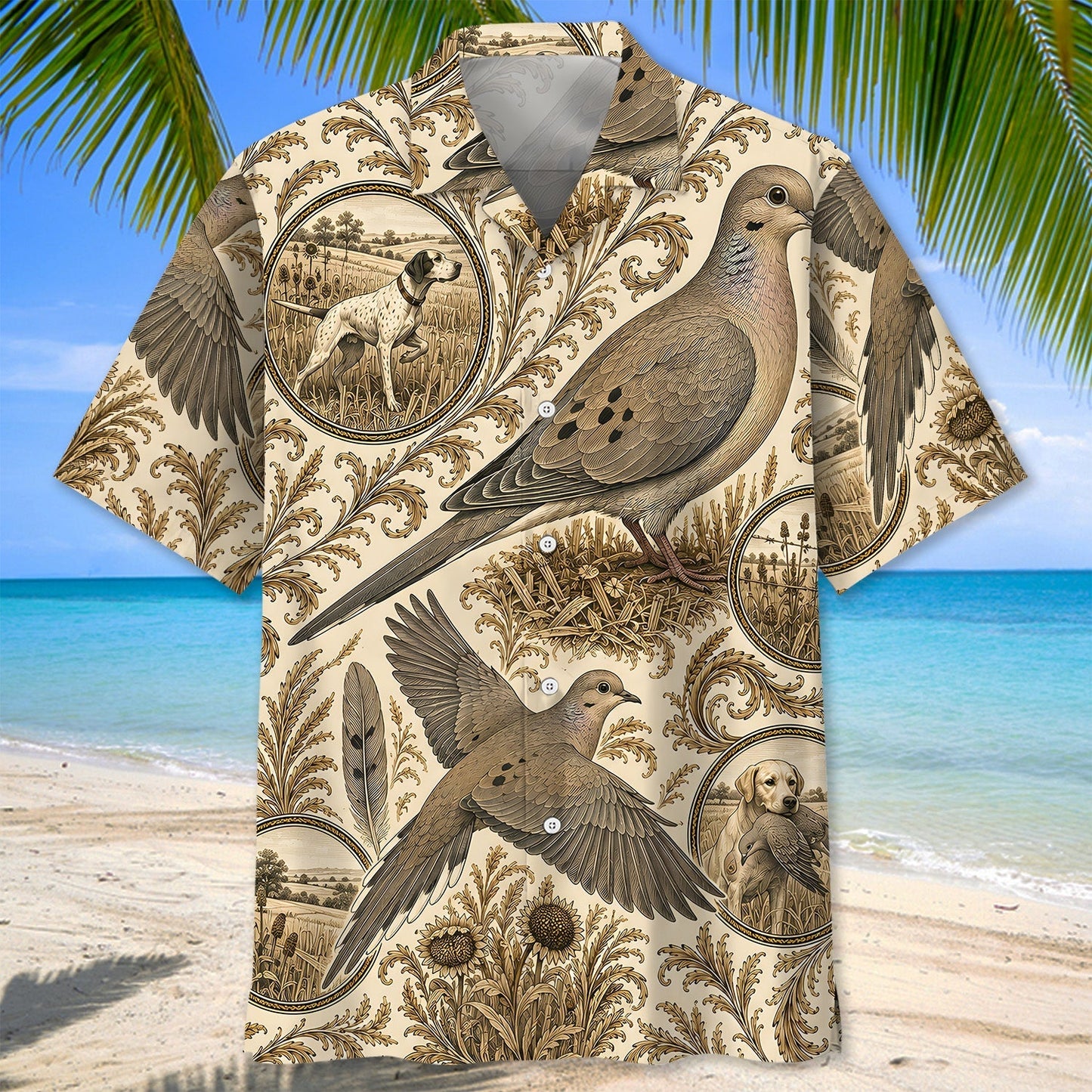 Vintage Dove Hunting Toile Hawaiian Shirt