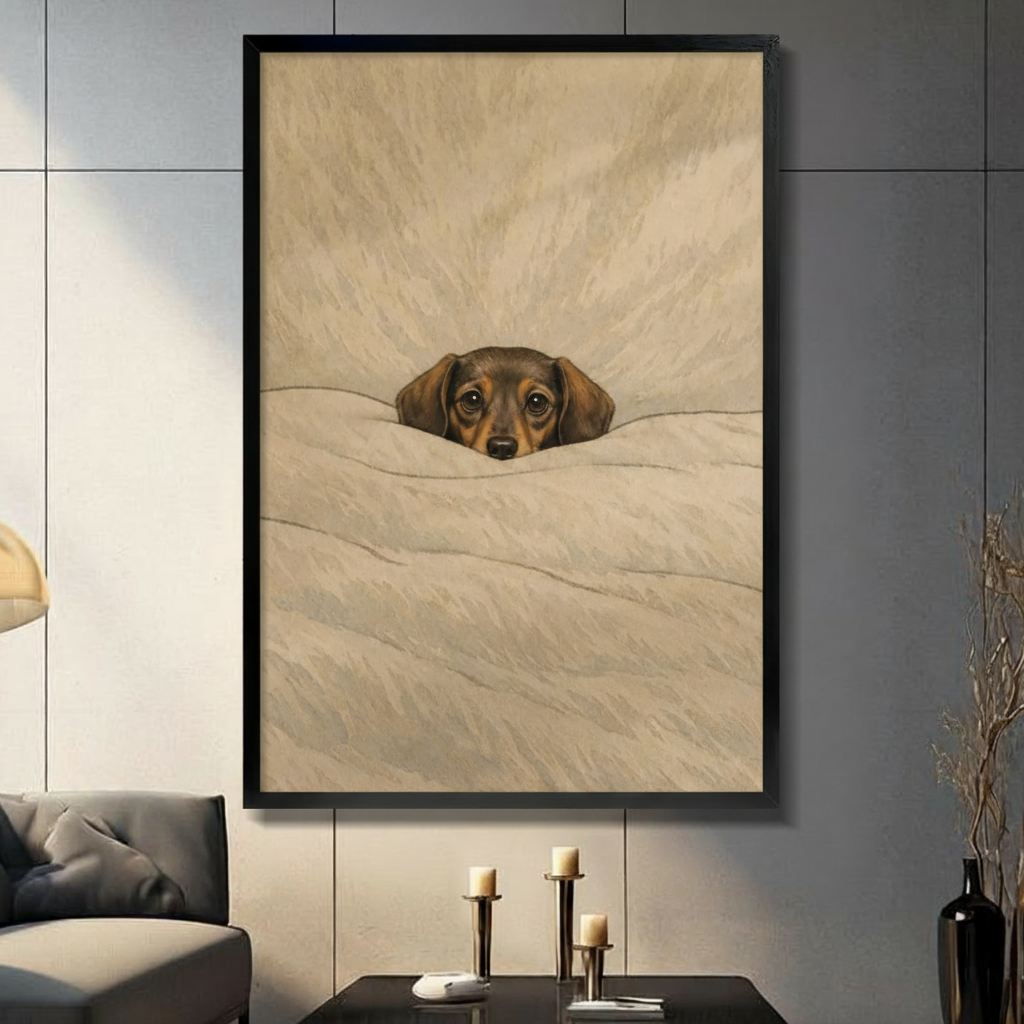 Cozy Dachshund Under Blanket Oil Painting Canvas