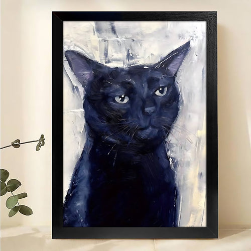 Black Cat Portrait Canvas - Modern Minimalist Animal Wall Art
