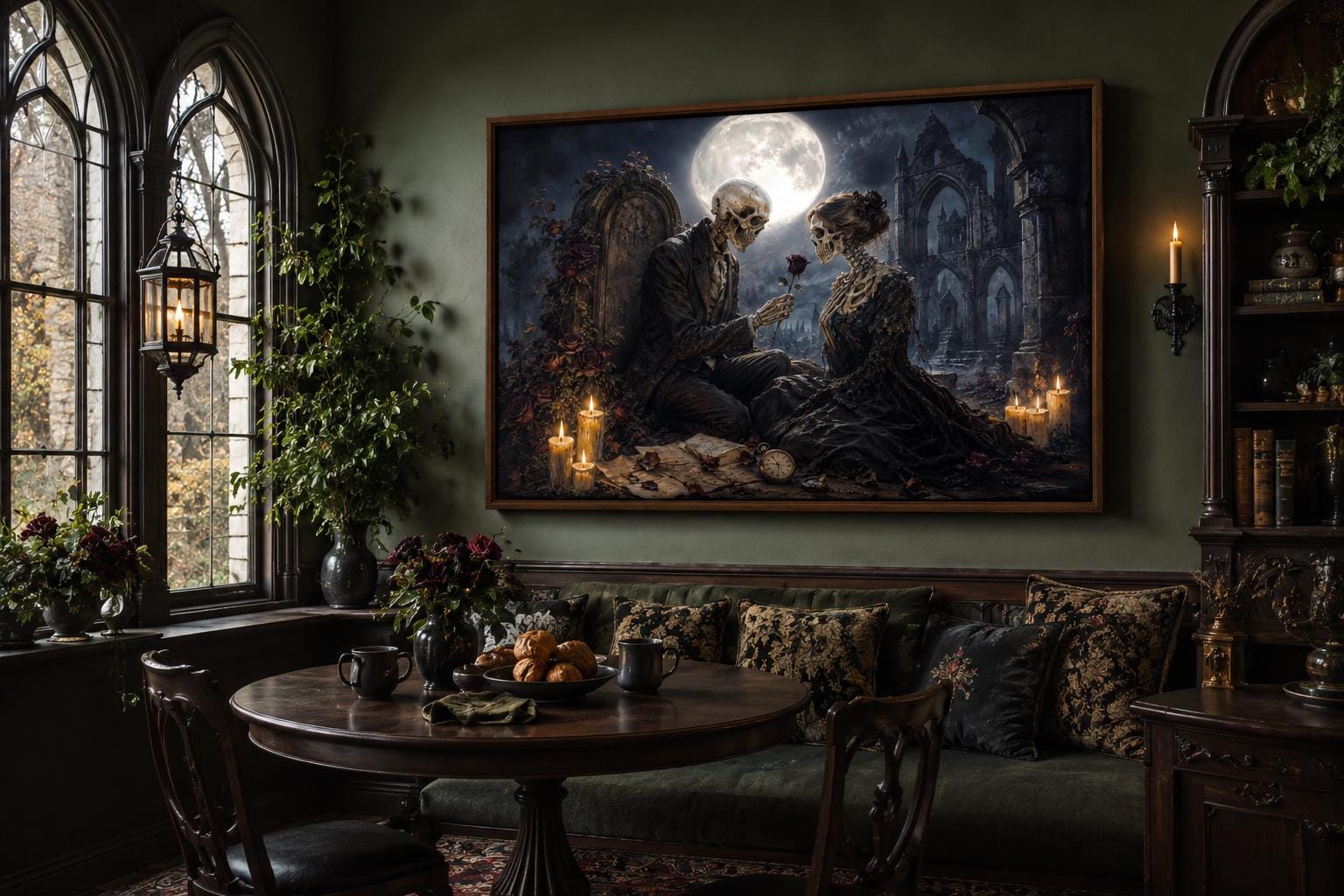 Gothic Skeleton Couple Art - Romantic Gothic Canvas for Dark Academia Wall