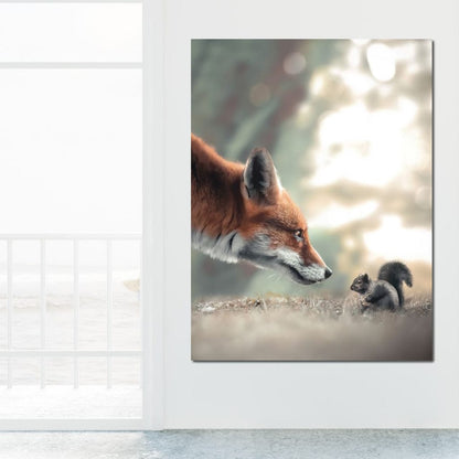 Fox Meets Squirrel Canvas Wall Art