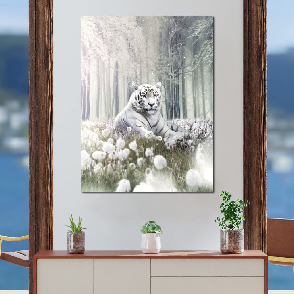 White Tiger Flowers Canvas Wall Art