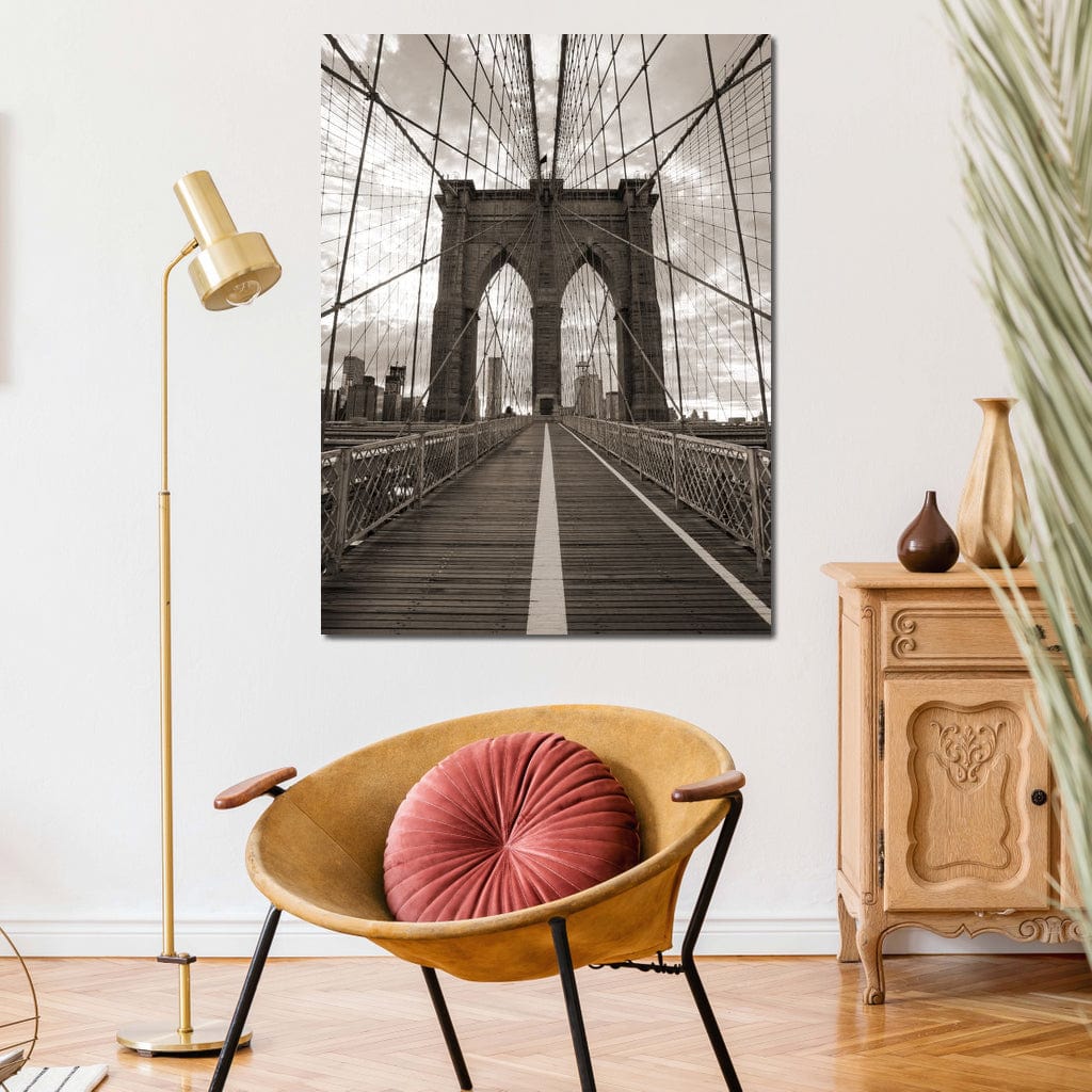 Brooklyn Bridge in Black & White Canvas Wall Art