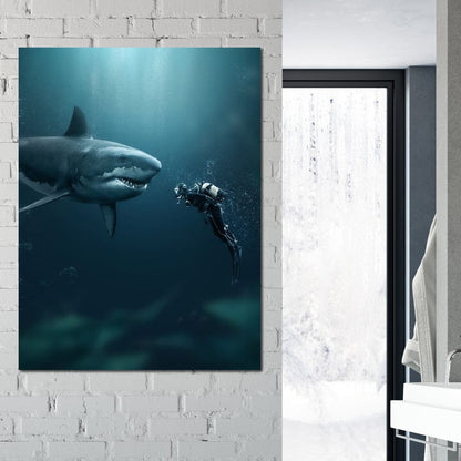 Shark Meets Diver Canvas Wall Art