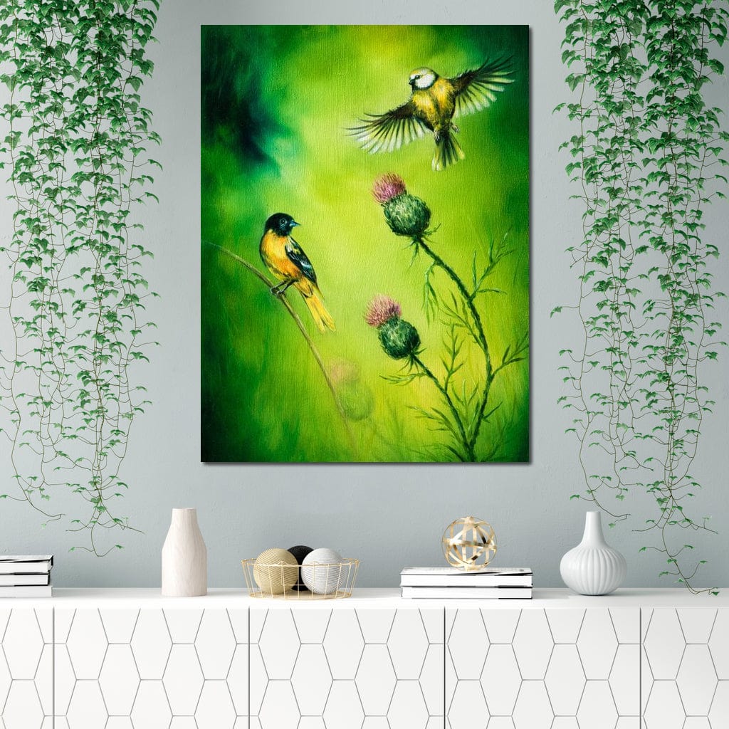 Emerald Songbirds Canvas Wall Art