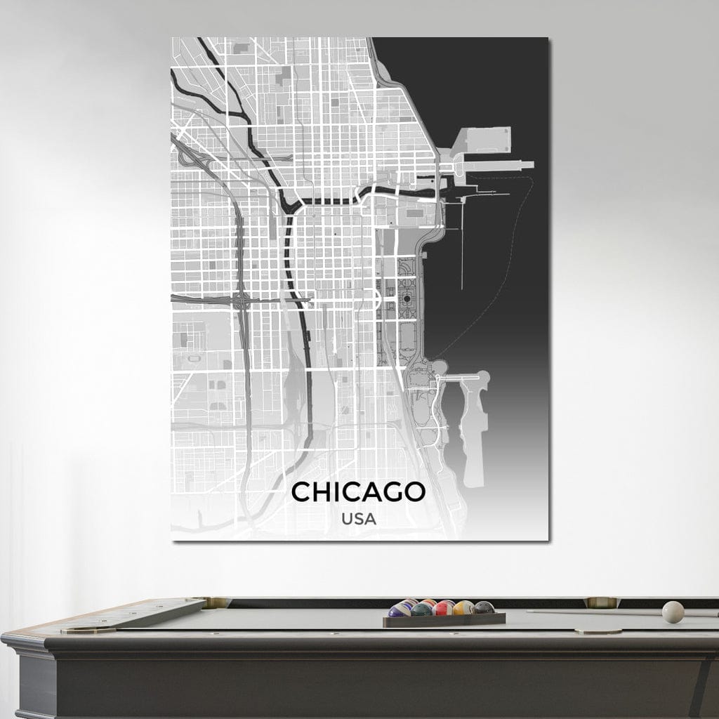 Map of Chicago, USA Canvas Wall Art