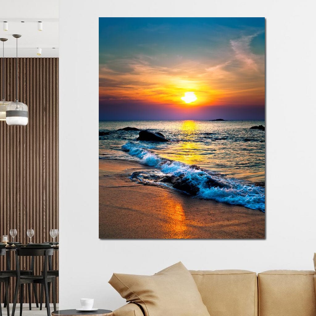 Black Sand Beach Sunset Canvas Wall Art