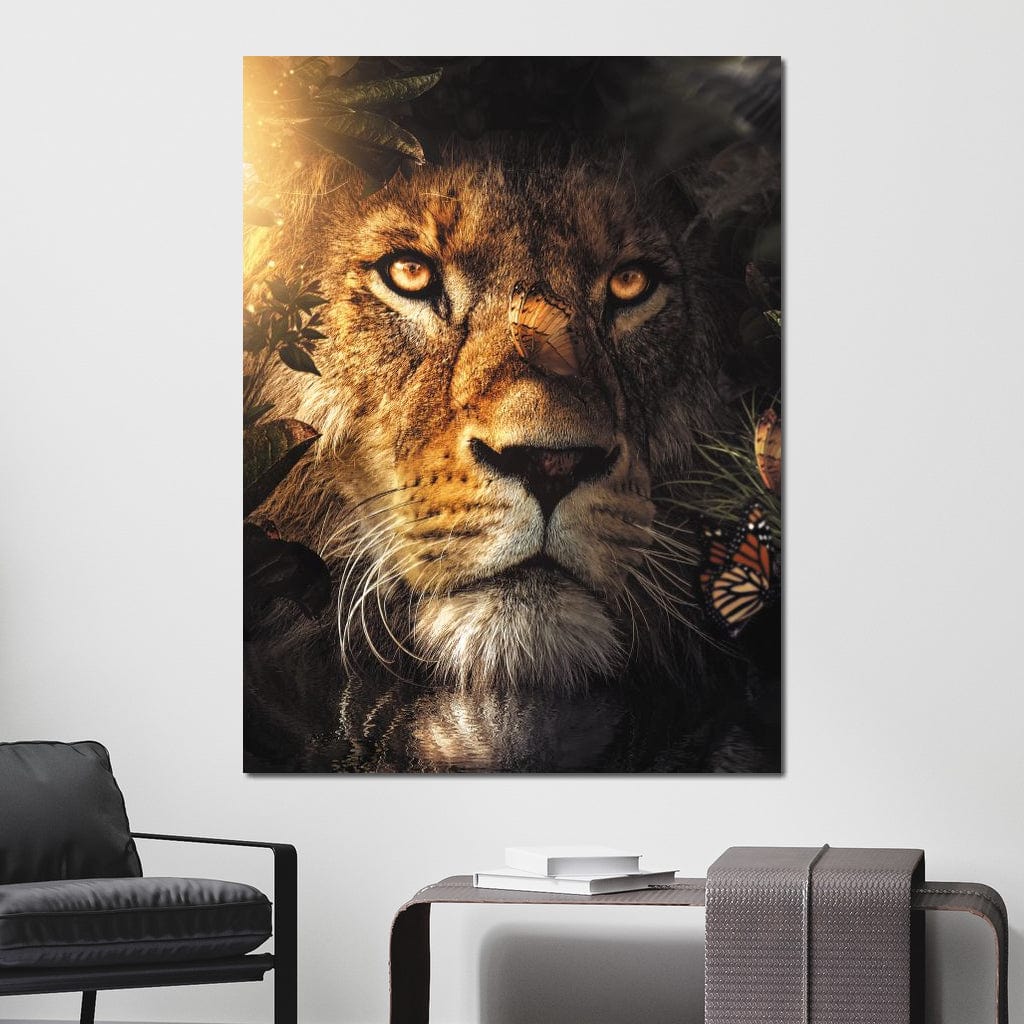 Lion Hiding Canvas Wall Art