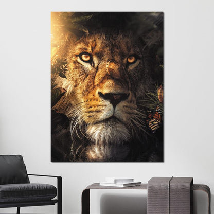 Lion Hiding Canvas Wall Art