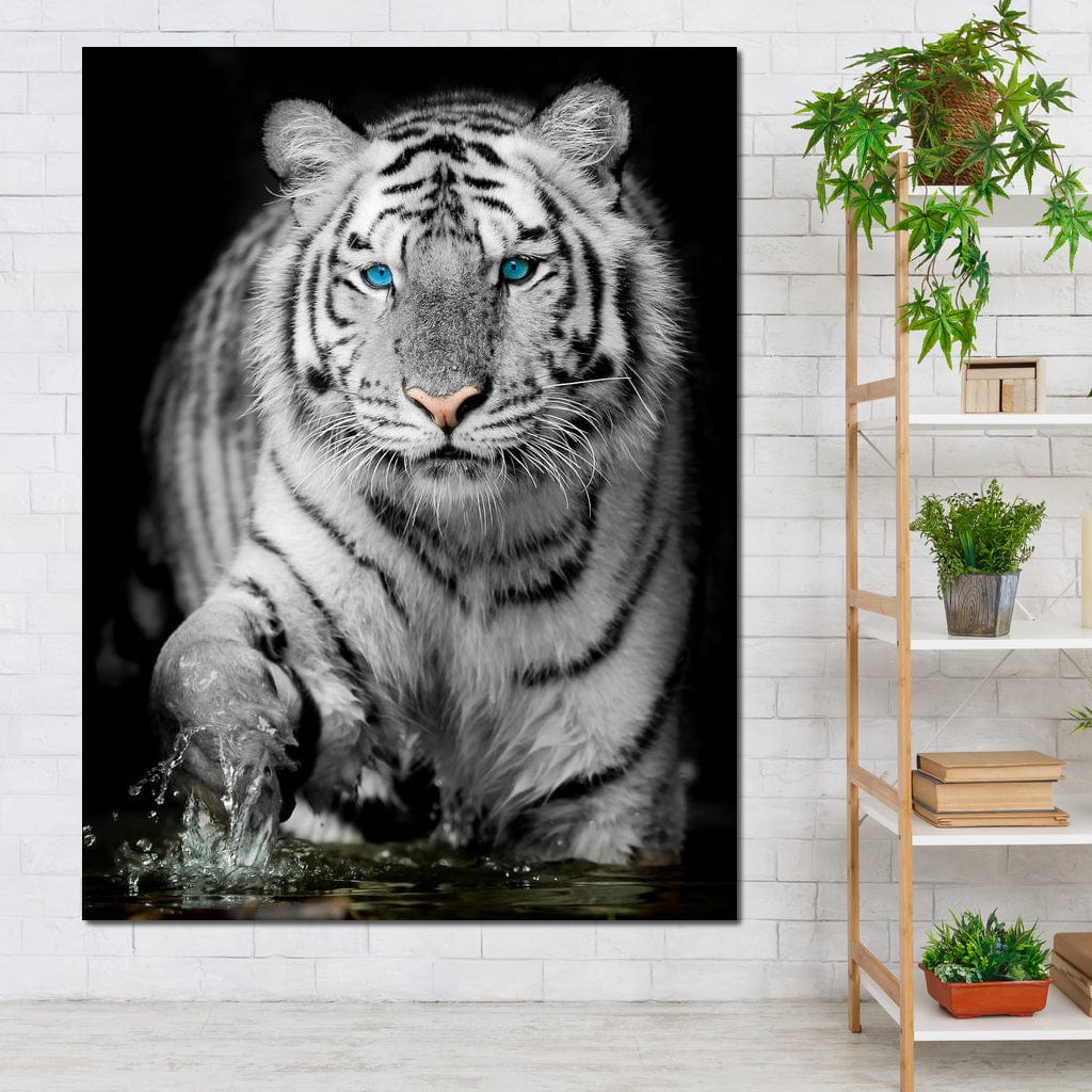 Blue Eyed Snow Tiger Canvas Wall Art