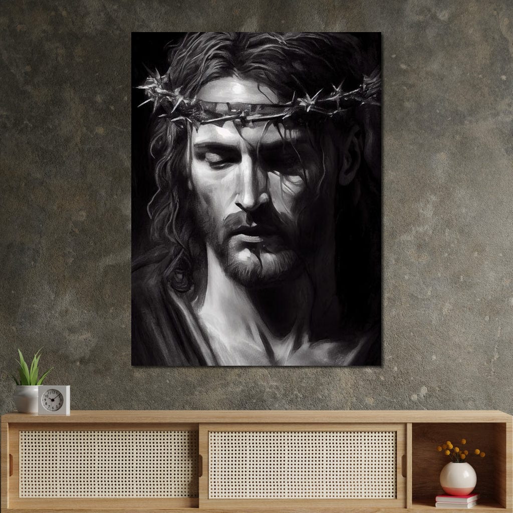 Black & White Jesus Portrait Canvas Wall Art