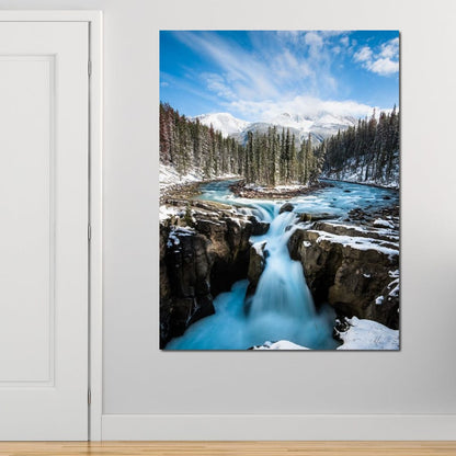 Snowy Sunwapta Falls Canvas Wall Art