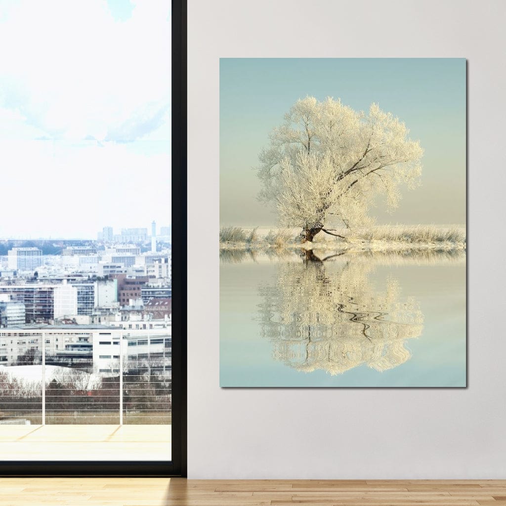 Winter Tree by the Lake Canvas Wall Art