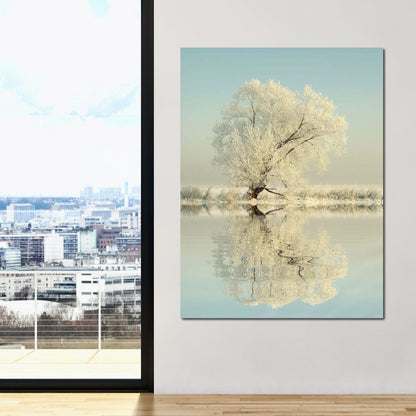 Winter Tree by the Lake Canvas Wall Art