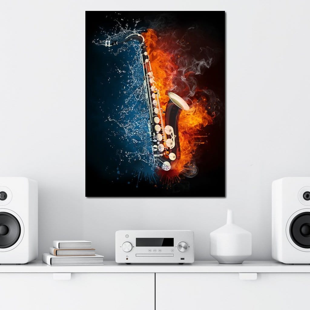 Fire & Water Saxophone Canvas Wall Art