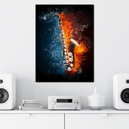 Fire & Water Saxophone Canvas Wall Art