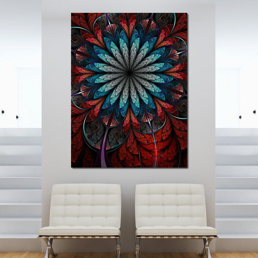 Red Shade Fractal Flower Canvas Wall Art